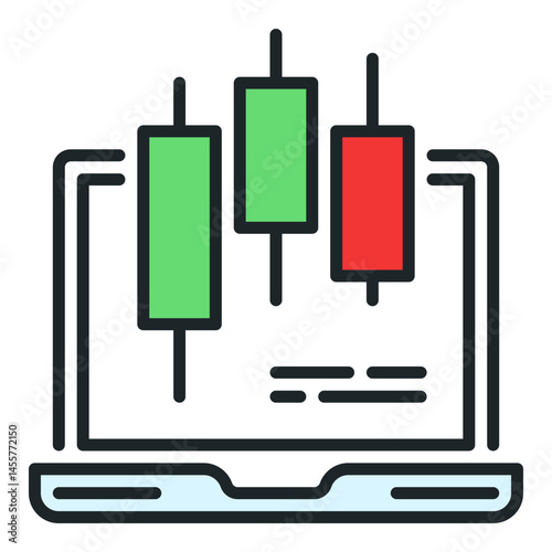 Candlestick pattern on Laptop Screen vector online e trading colored icon or sign