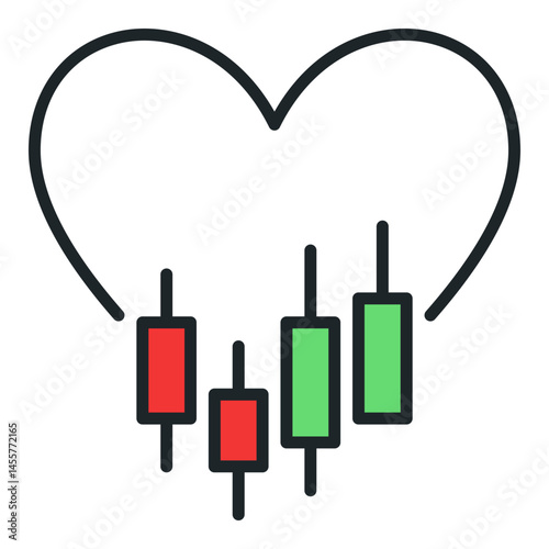 I Love Trading vector Heart with candlestick Chart colored icon or logo element