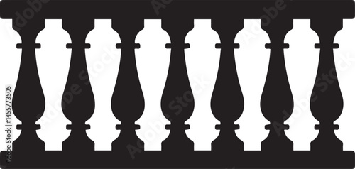 Repeating Balustrade Silhouette Black Vector | Architectural Railing Illustration