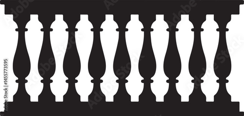 Repeating Balustrade Silhouette Black Vector | Architectural Railing Illustration