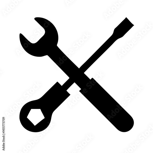 crossed wrench and screwdriver silhouette on transparent background for web and graphic design