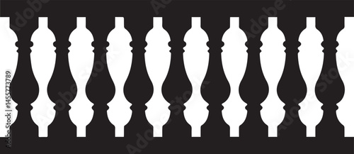 Repeating Balustrade Silhouette Black Vector | Architectural Railing Illustration