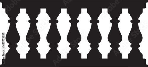Repeating Balustrade Silhouette Black Vector | Architectural Railing Illustration