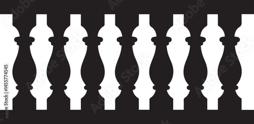 Repeating Balustrade Silhouette Black Vector | Architectural Railing Illustration