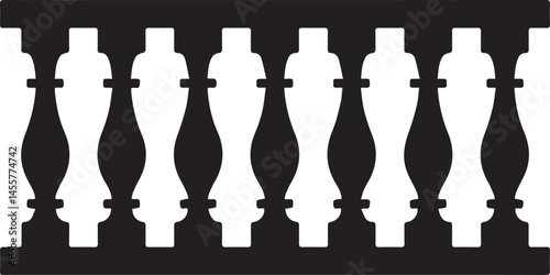 Repeating Balustrade Silhouette Black Vector | Architectural Railing Illustration