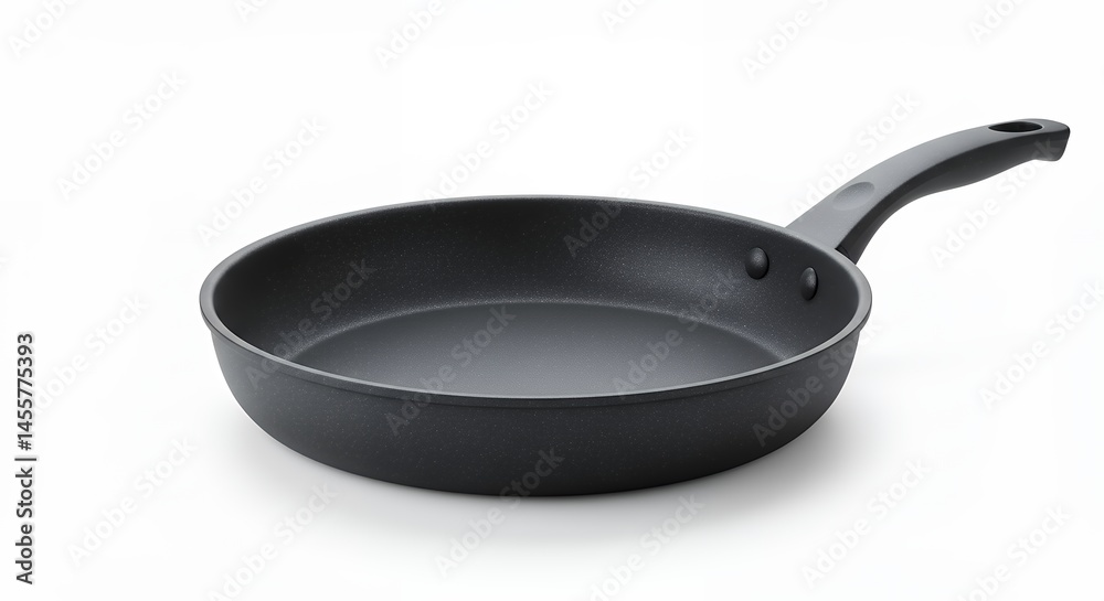 Isolated black frying pan with handle against white background Isolated black frying pan with handle against white background