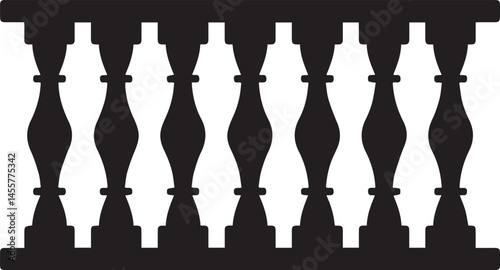 Repeating Balustrade Silhouette Black Vector | Architectural Railing Illustration