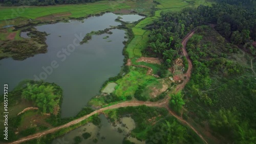 Beautiful ariel shot of paddy fields in Sakleshpura, Karnataka, It is a hill station town in Hassan district in the Indian state of Karnataka.