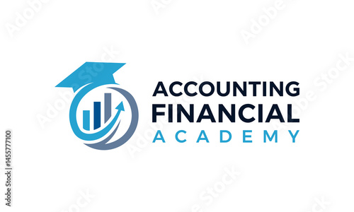 Accounting financial academy logo design. College, Campus, Graduation cap abstract Vector design with financial management investment chart symbol graphic icon