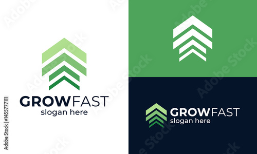 Modern growth logo design. Abstract acceleration arrow shape shape vector design with startup model. Symbol for business startup, marketing, finance and startup company