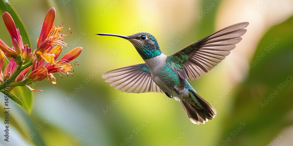 Fototapeta premium Hummingbird feeding on tropical flower