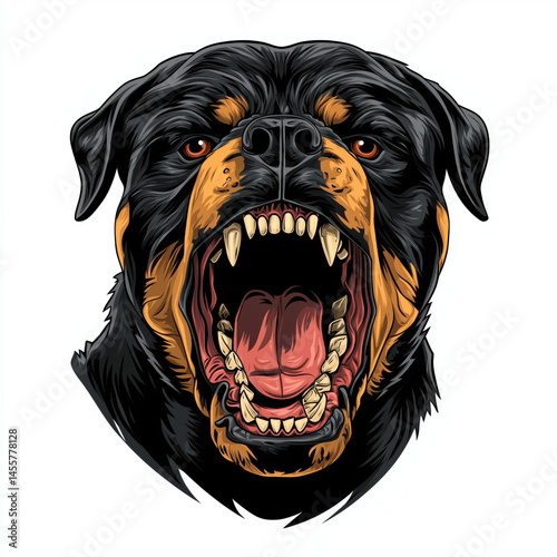 Powerful Rottweiler Portrait - Intense Animal Art , isolated on white background