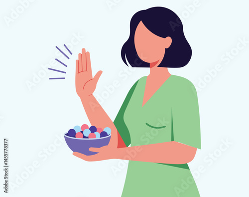 Woman Refusing Sweets Sugar Free Concept .