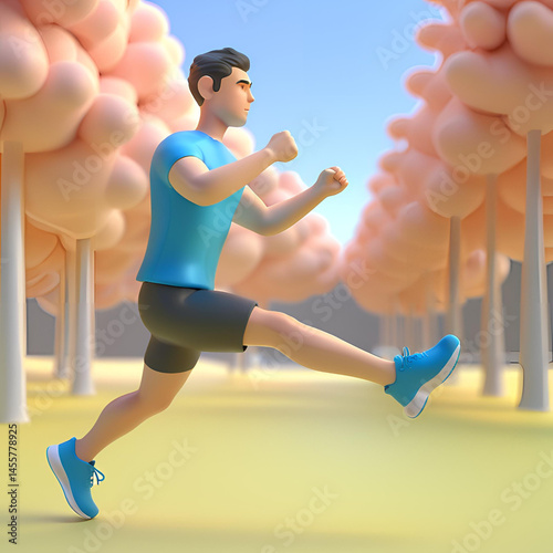 A healthy man, an athletic runner, and other people are exercising with a workout on a treadmill and running on the stadium for fitness and sport