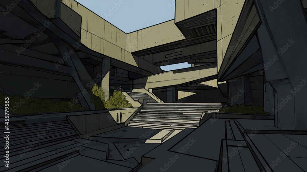 Fototapeta premium Low poly urban landscape with stylized pixelated textures showing a futuristic canyon architecture background for games and metaverse design