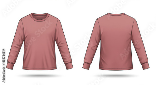 Unisex long sleeve crew neck t-shirt, front and back views, displayed against a plain white background. Blank template for design or branding purposes.