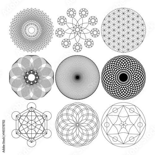Set of 9 Sacred Geometric Mandala Designs