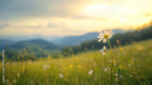 Sunset mountain meadow daisy peace nature serenity