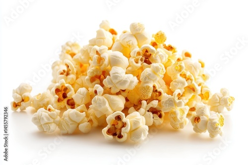 Delicious buttery popcorn pile isolated white background food snack movie tasty grain light sweet