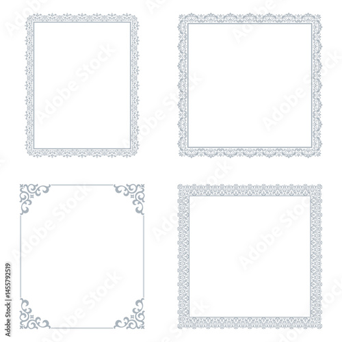 Set of decorative frames Elegant vector element for design in Eastern style, place for text. Floral gray and white borders. Lace illustration for invitations and greeting cards