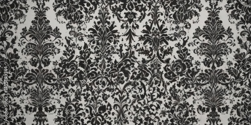 Classic black & white damask, intricate floral scrolls and swirls ,  vintage,  wallpaper