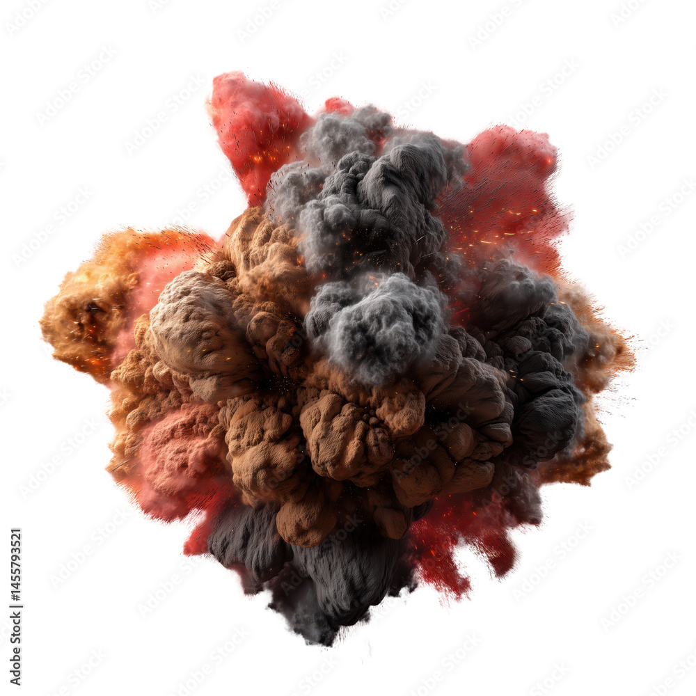 Explosive Aftermath: A Powerful Visual of Destruction , isolated on white background Explosive Aftermath: A Powerful Visual of Destruction , isolated on white background