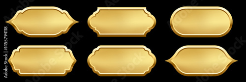 Golden Islam frames. Vintage Arabian, Indian, Turkish decorative shapes isolated on black. Ornamental border set with classic arabesque shapes. Realistic vector illustrations collection.