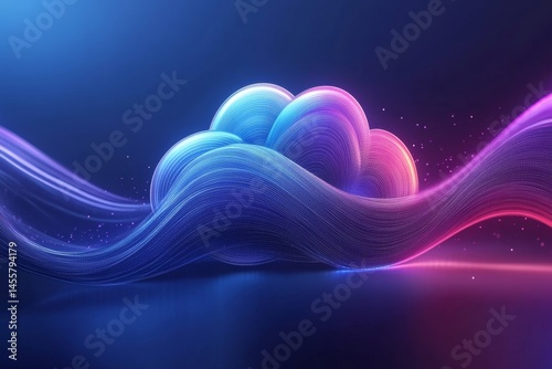 sleek design of a cloud icon with a glowing blue gradient, surrounded by flowing data lines, Generative AI