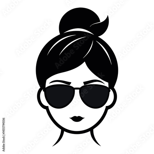 stylized icons depicting women with different updo hairstyles and wearing sunglasses