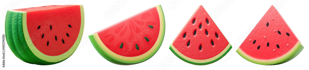 PNG Vibrant watermelon slices illustration, element set on transparent background PNG Vibrant watermelon slices illustration, element set on transparent background