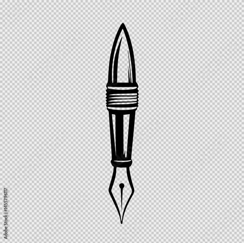 Minimalist black and white logo of a fountain pen with visible ink reservoir and fine nib, outlined with clean lines and soft pastel shading. A refined symbol of writing, creativity, and precision.