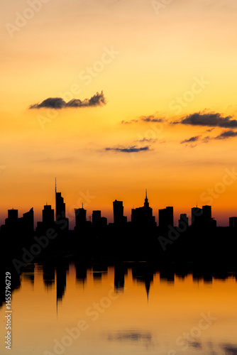 Warsaw skyscrapers panorama over the Vistula River, Poland.