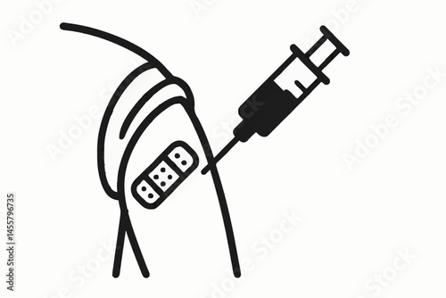 Black and White Stylized Illustration of a Syringe Administering an Injection