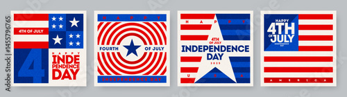 Independence Day Vector Poster Set – Modern 4th of July Designs in Red, White, and Blue with Stars and Stripes