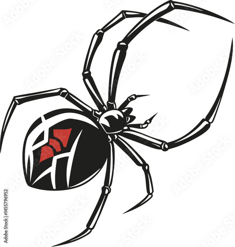 Vector silhouette of black-widow spider on a plain white background