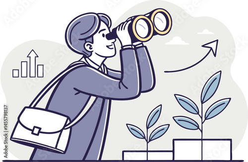 Business illustration concept. Observation, search for opportunity, curiosity or surveillance, inspect or discover new business, job search or hr finding candidate concept.