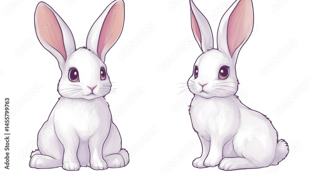 Fototapeta premium cute rabbit illustration with long ears on white background