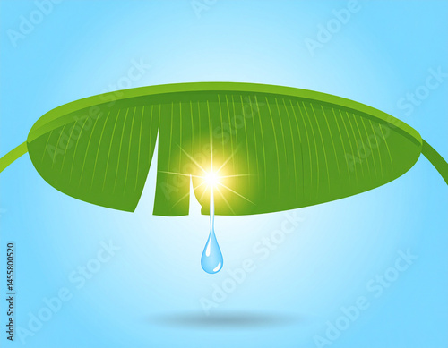 A healing tear on a banana leaf with sunlight streaming through. photo
