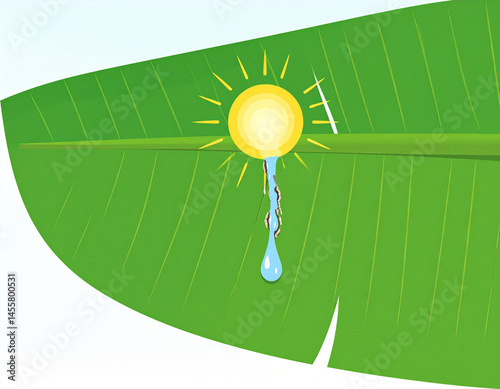 A healing tear on a banana leaf with sunlight streaming through. photo