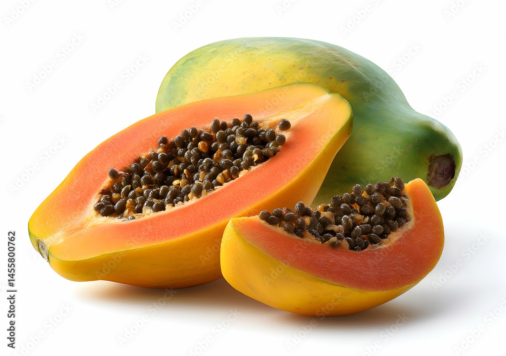 Fresh Papaya Slices Isolated on White Background for Healthy Eating Fresh Papaya Slices Isolated on White Background for Healthy Eating