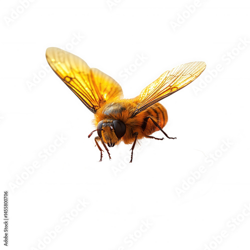 Close up of honey bee flying wings insect pollination macro photography on transparent background