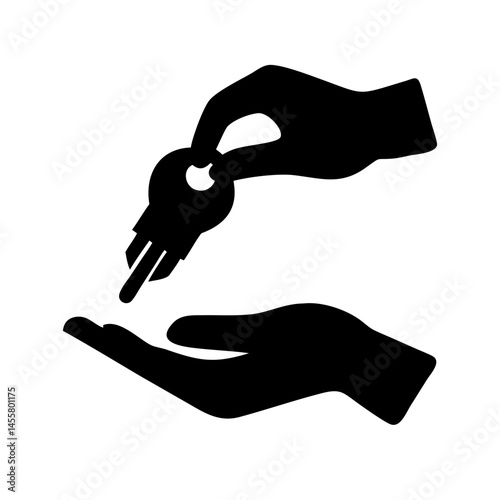hand giving key silhouette on transparent background for web and graphic design