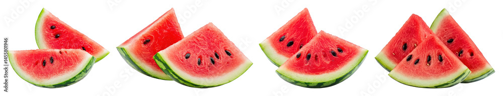 PNG Fresh juicy watermelon slices, element set on transparent background PNG Fresh juicy watermelon slices, element set on transparent background