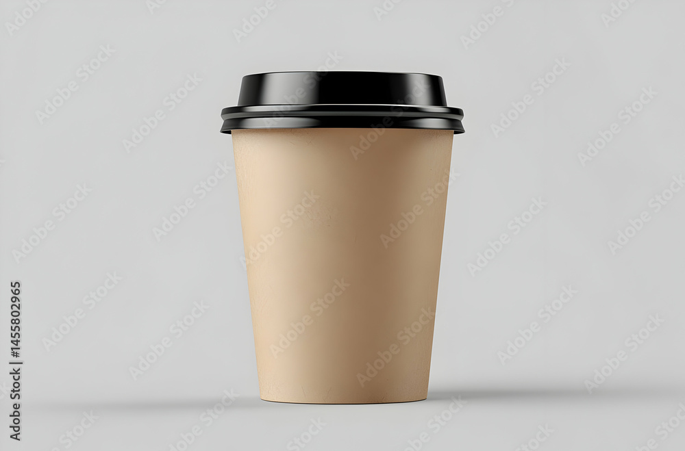 Paper Cup with Black Lid Mockup on Plain Background Paper Cup with Black Lid Mockup on Plain Background