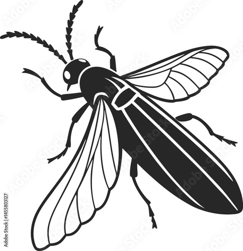 Vector silhouette of glowing firefly on a plain white background