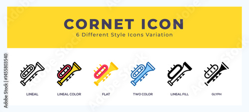 Cornet set of icons. Vector illustration with different styles.