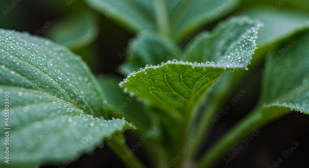 Leaf Edges Covered in Morning Dew Macro Shot Leaf Edges Covered in Morning Dew Macro Shot