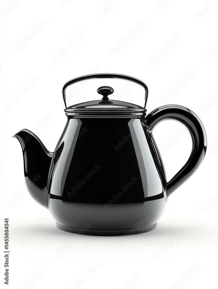 Fototapeta premium Sleek Black Teapot on White Background