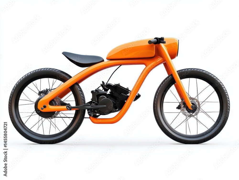Fototapeta premium Sleek Orange Custom Motorcycle on White Background