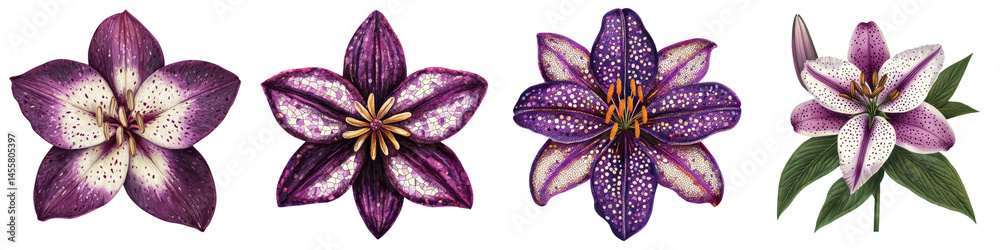 Naklejka premium Beautiful purple lily flowers in full bloom